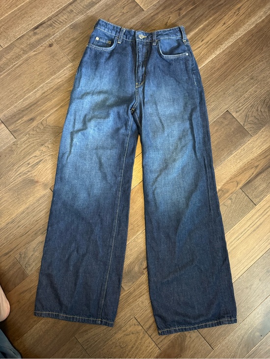 Pilcro Denim - Pilcro Wide-Leg Flare Jeans in Dark Blue Denim